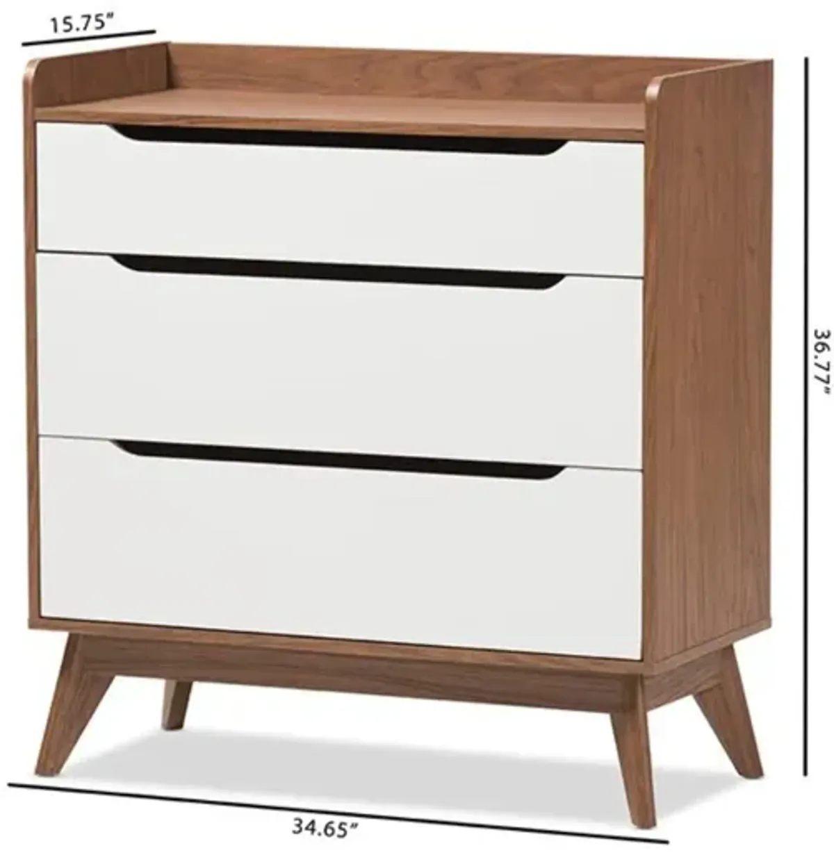 Brighton Mid-Century Modern White and Walnut Wood 3-Drawer Storage Chest