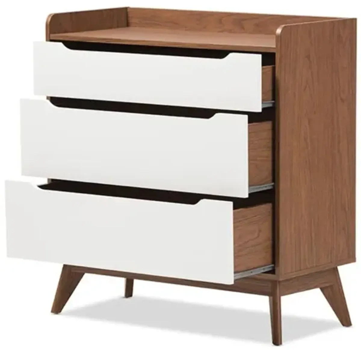 Brighton Mid-Century Modern White and Walnut Wood 3-Drawer Storage Chest