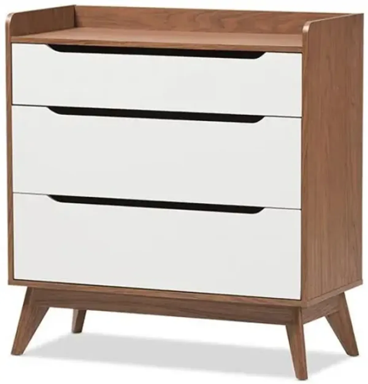 Brighton Mid-Century Modern White and Walnut Wood 3-Drawer Storage Chest