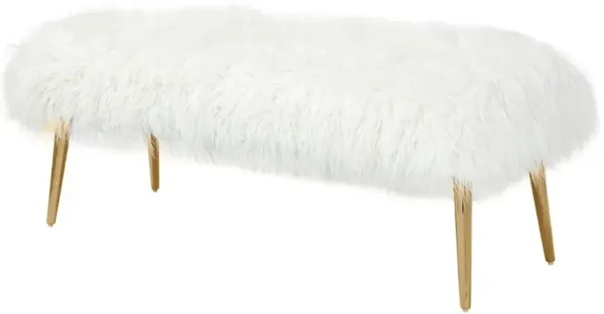 Pangea Home Lammy 45 Bench Gold/White Faux Fur
