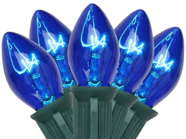 25-Count Blue C7 Christmas Light Set  24ft Green Wire