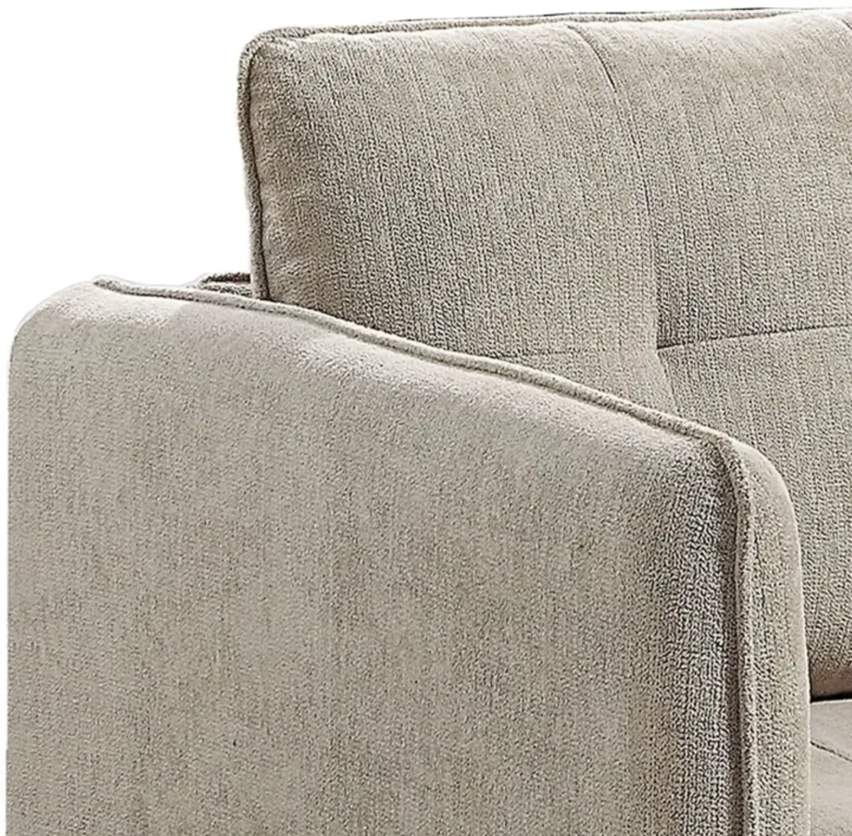 Hak 33 Inch Accent Chair, Rounded Arms, Biscuit Tufting, Wood Legs, Taupe-Benzara