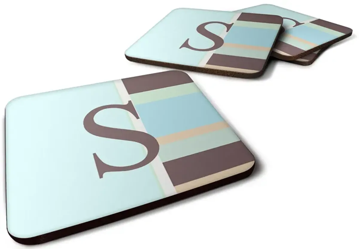 Caroline's Treasures CJ1003-SFC Monogram-Blue Stripes Foam Coasters (Set of 4), Initial Letter S, 3.5 H x 3.5 W, Multicolor