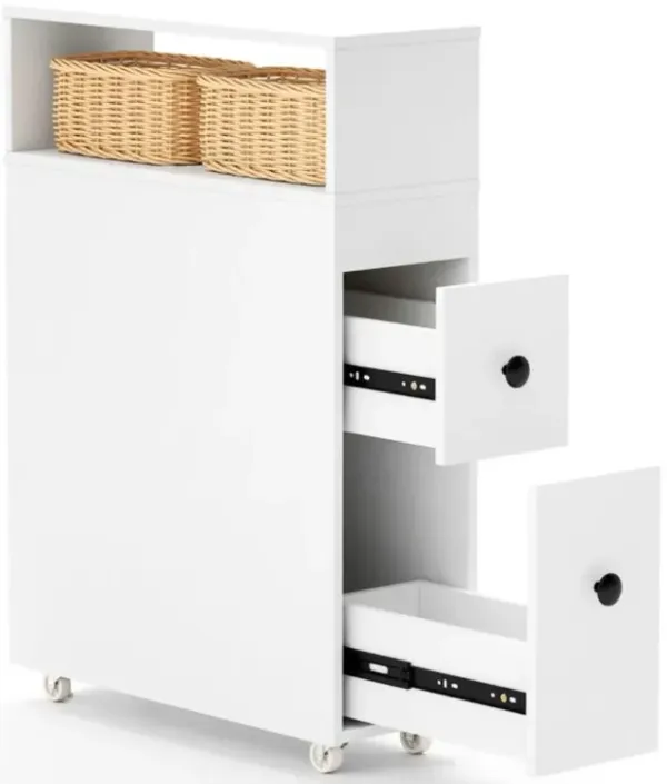Hivvago Slim Bathroom Cabinet Wooden Toilet Organizer with Deep Slide Out Drawers