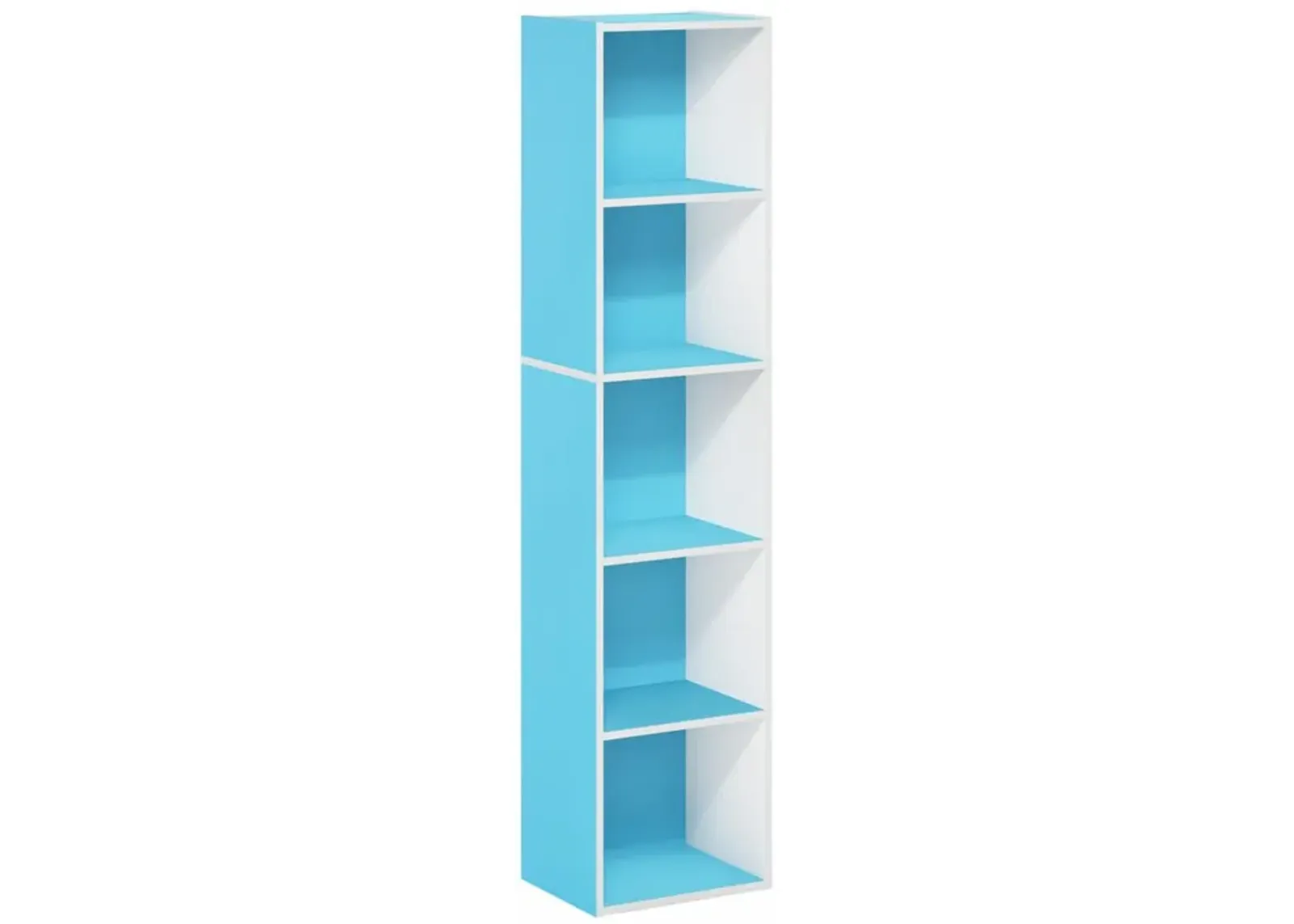 Furinno Luder Bookcase / Book / Storage, 5-Tier Cube, Light Blue/White