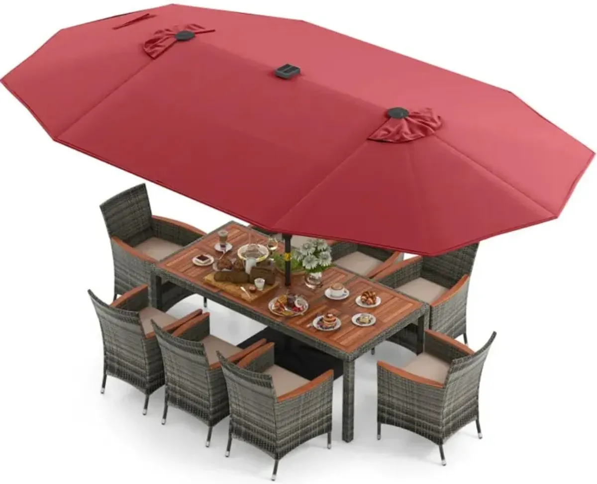 Hivvago 11 Pieces Patio Dining Set with 15 Feet Double-Sided Patio Umbrella Base Included