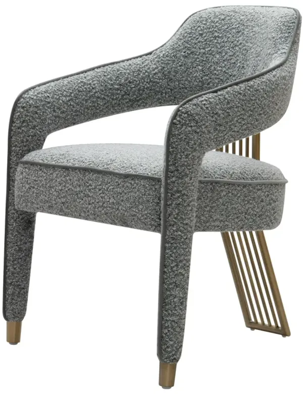 Cid Sima 25 Inch Dining Armchair, Gray Polyester, Stainless Steel Legs - Benzara