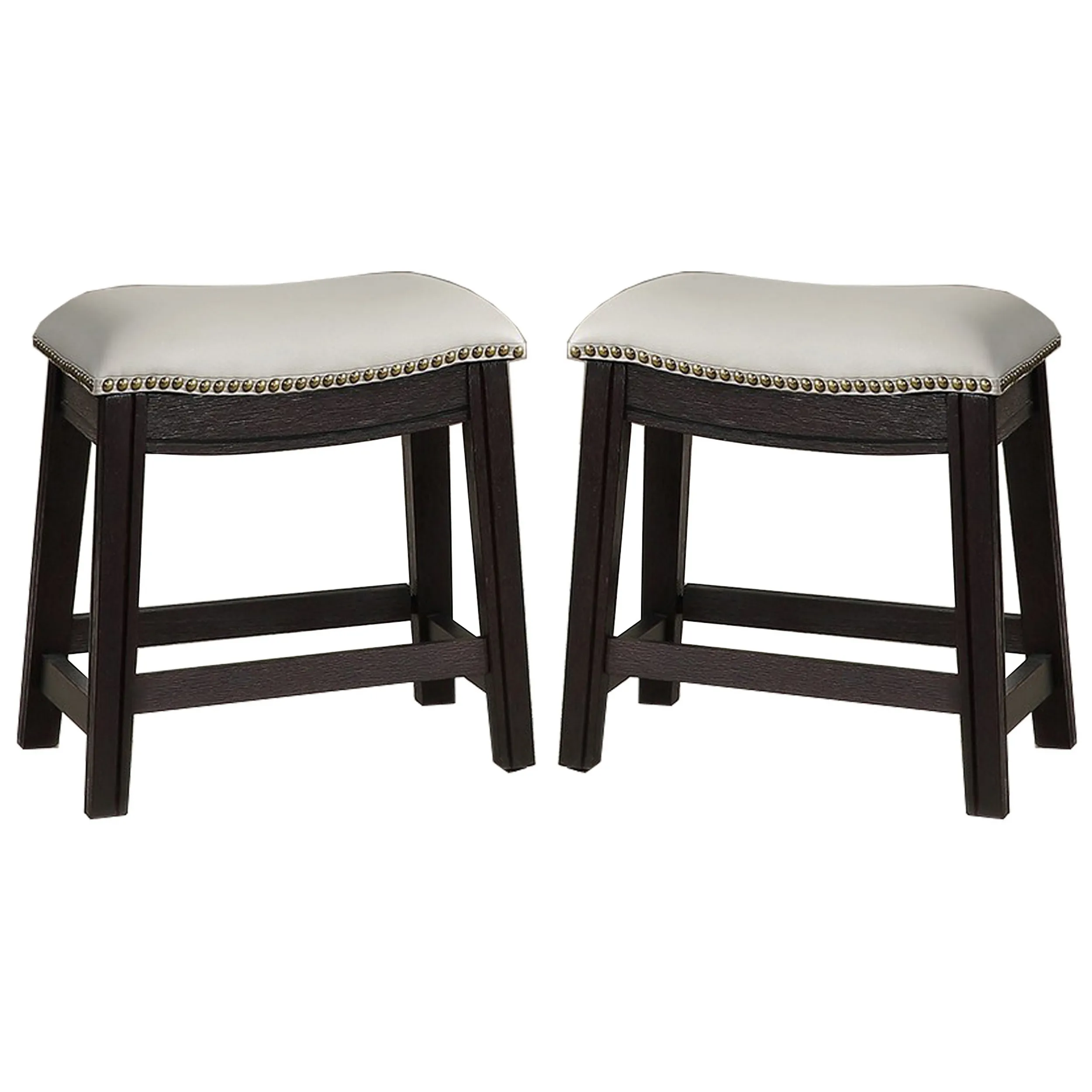 Curved Leatherette Stool with Nailhead Trim, Set of 2, Gray - Benzara