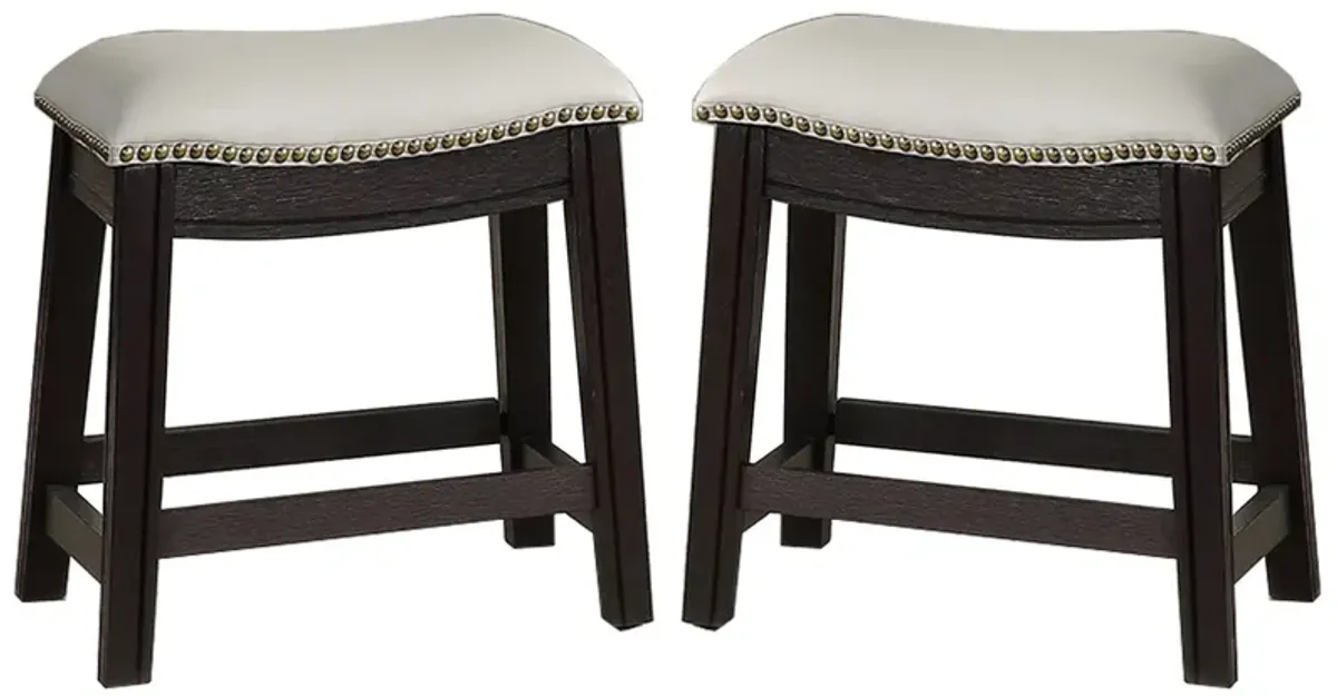 Curved Leatherette Stool with Nailhead Trim, Set of 2, Gray - Benzara