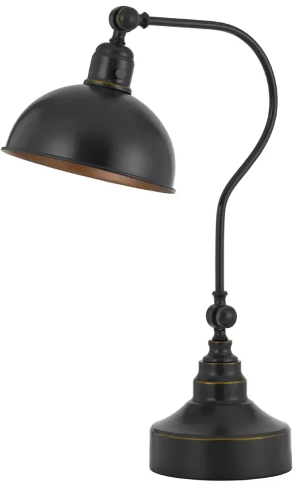 25 Inch Metal Curved Desk Lamp, Adjustable Shade, Bronze Black-Benzara