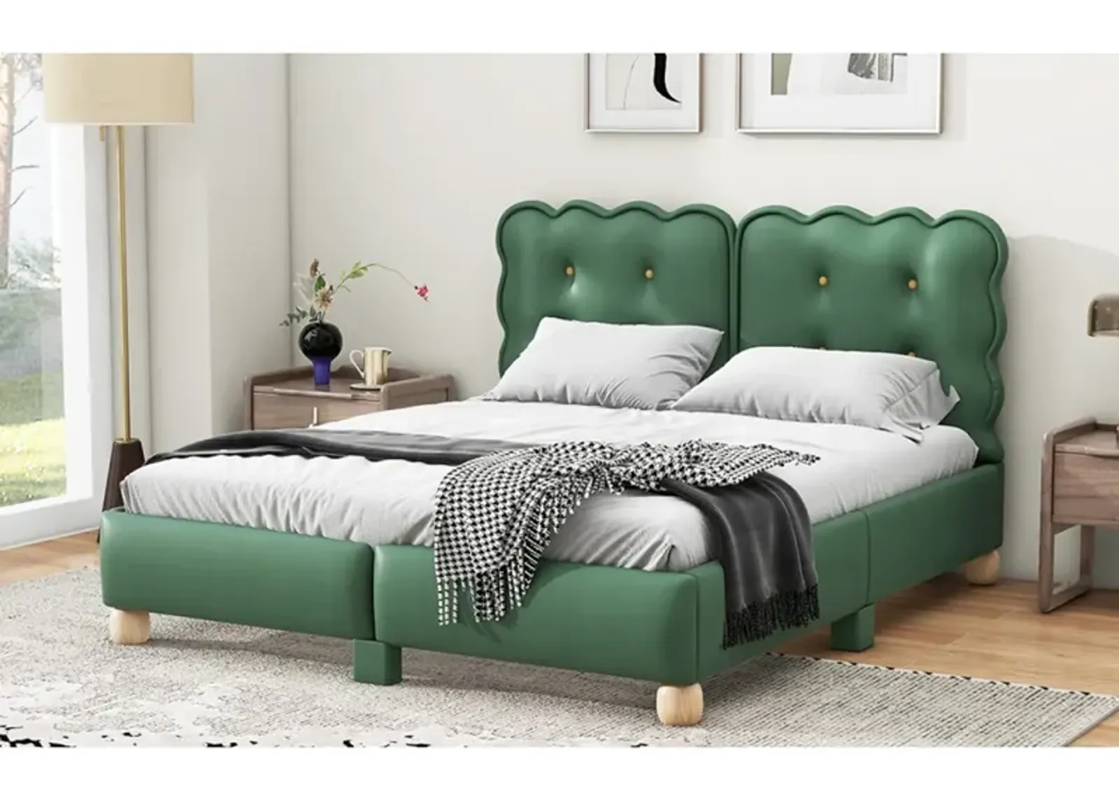 Queen Size Upholstered Platform Bed With Support Legs