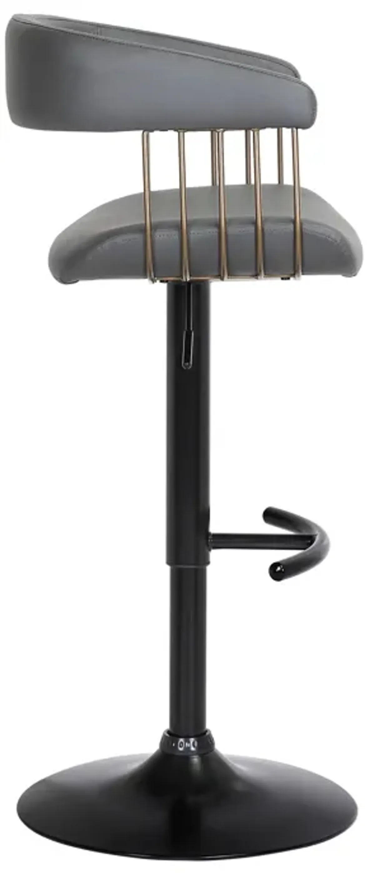 Calista Adjustable Stool in Grey Faux Leather with Golden Bronze and Black Metal