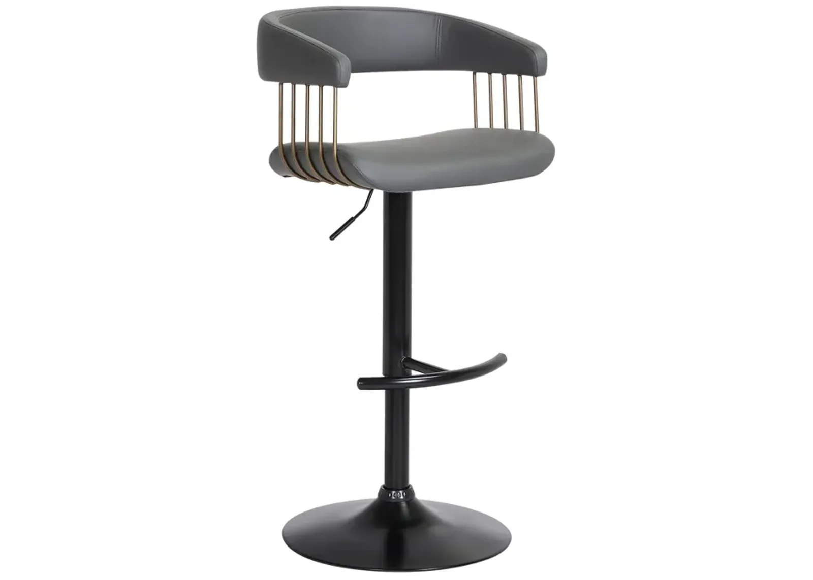 Calista Adjustable Stool in Grey Faux Leather with Golden Bronze and Black Metal