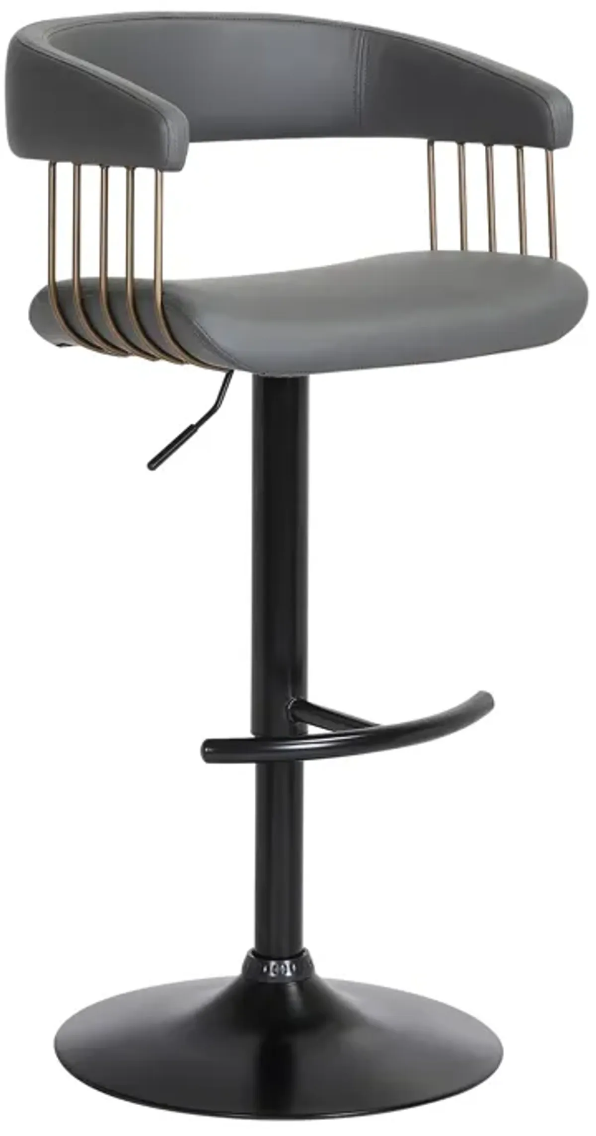 Calista Adjustable Stool in Grey Faux Leather with Golden Bronze and Black Metal