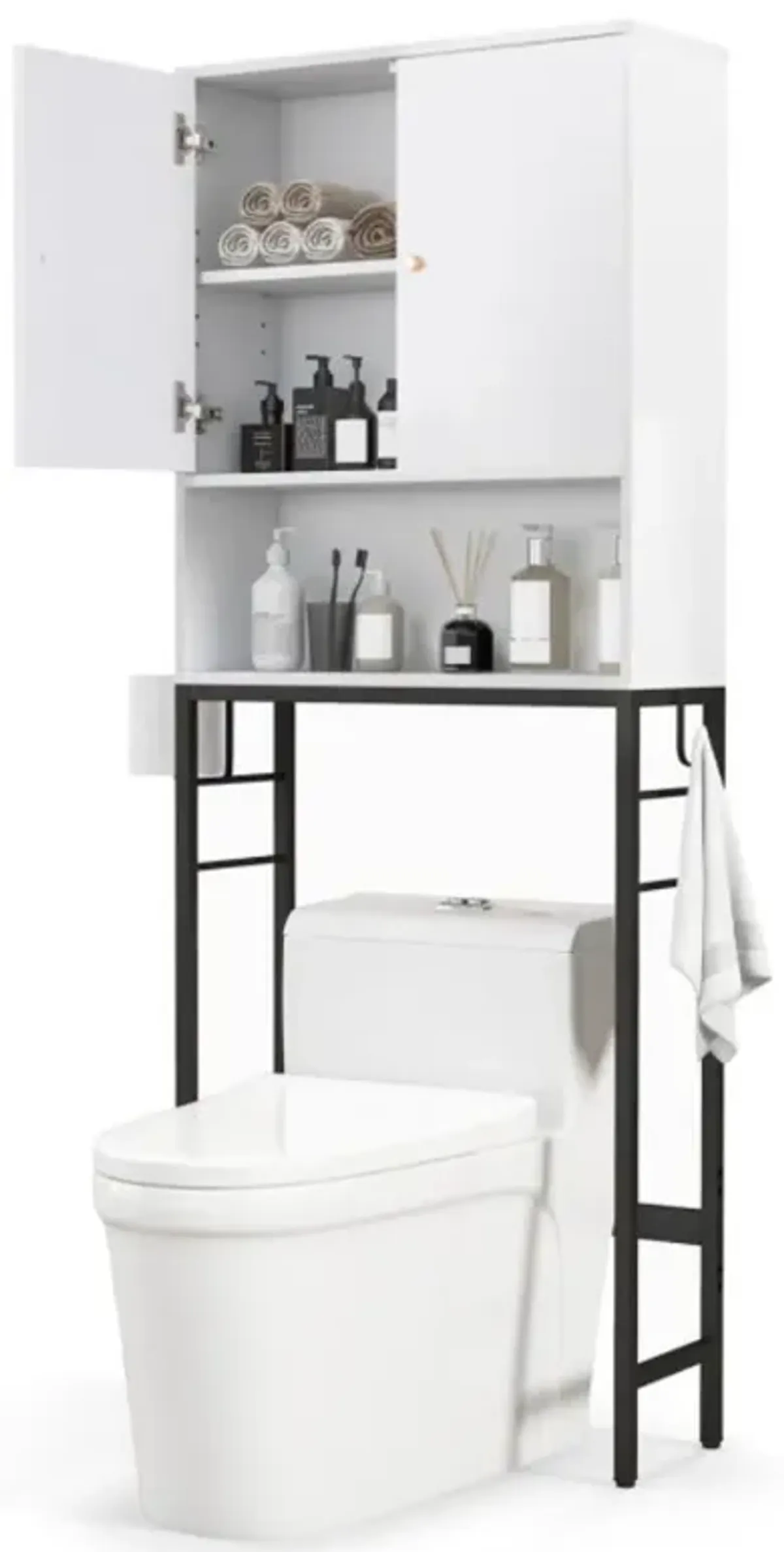 Over The Toilet Storage Cabinet with 2 Doors and Adjustable Shelf