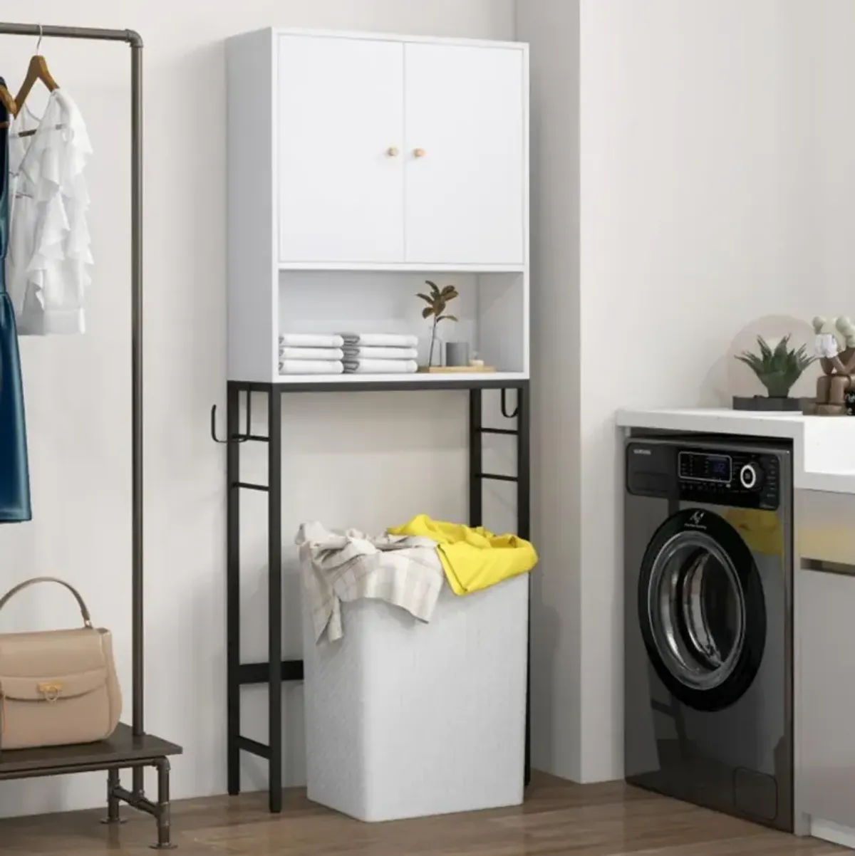 Over The Toilet Storage Cabinet with 2 Doors and Adjustable Shelf