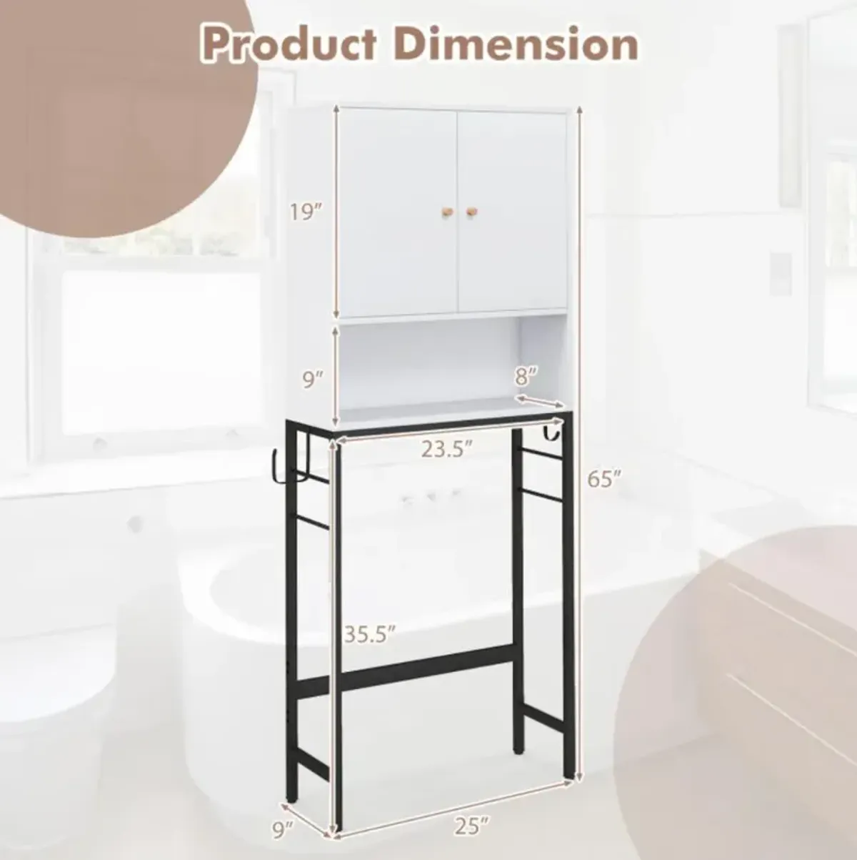 Over The Toilet Storage Cabinet with 2 Doors and Adjustable Shelf