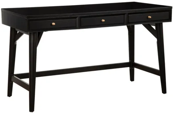 Writing Desk with 3 Drawers and Angled Legs, Black-Benzara