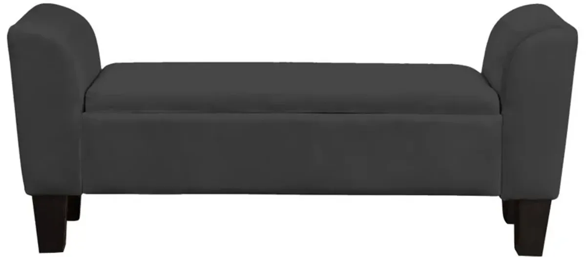 55 Inch Accent Storage Bench with Performance Velvet Upholstery, Black-Benzara