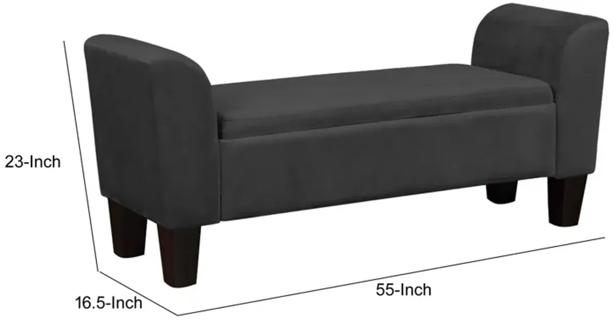 55 Inch Accent Storage Bench with Performance Velvet Upholstery, Black-Benzara