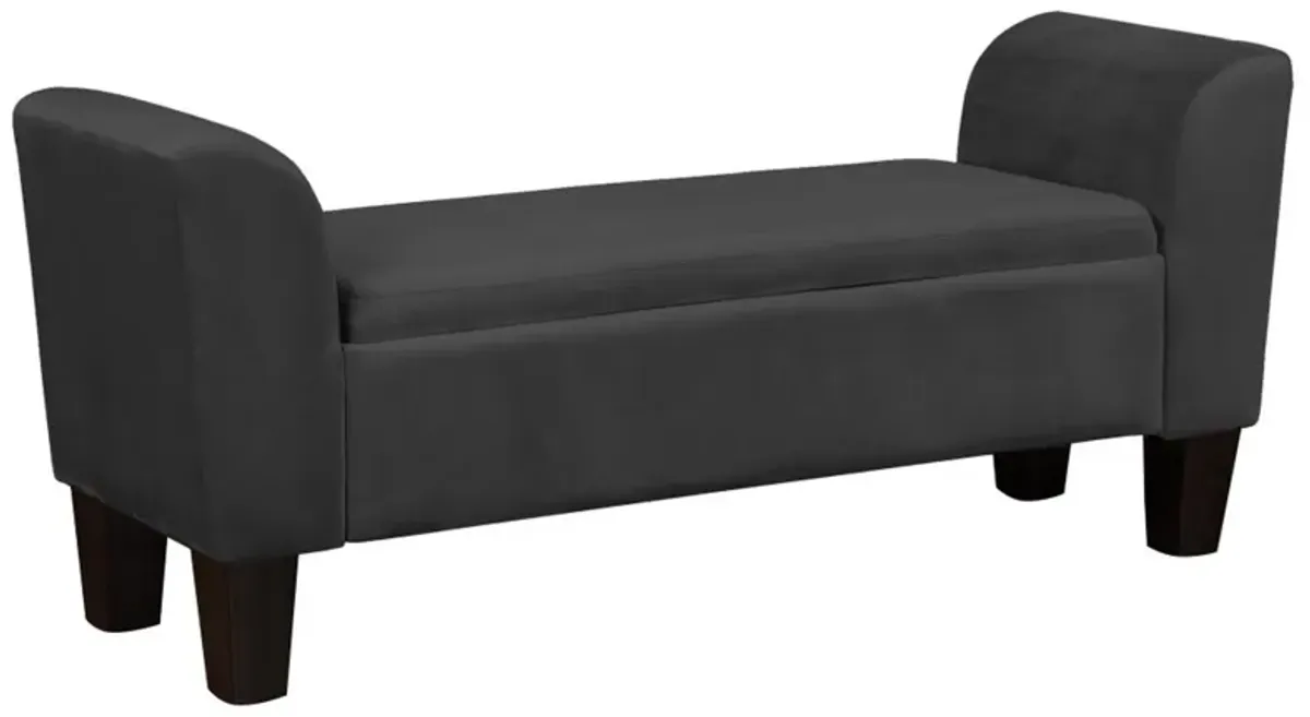 55 Inch Accent Storage Bench with Performance Velvet Upholstery, Black-Benzara