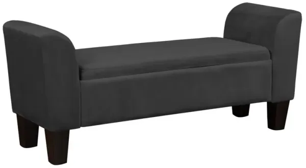 55 Inch Accent Storage Bench with Performance Velvet Upholstery, Black - Benzara