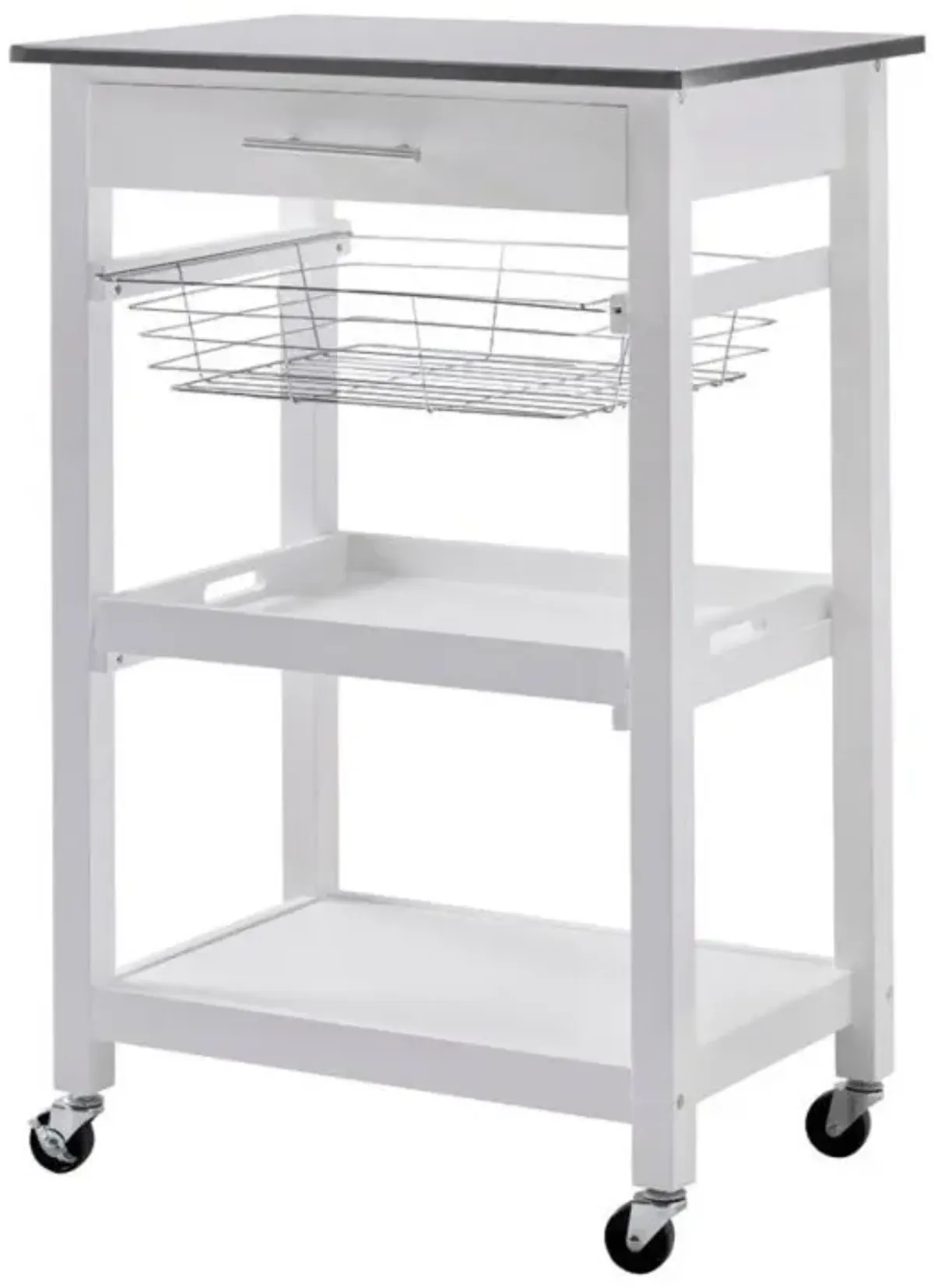 Hivvago White Stainless Steel Top Kitchen Cart with Drawer and Storage Shelves