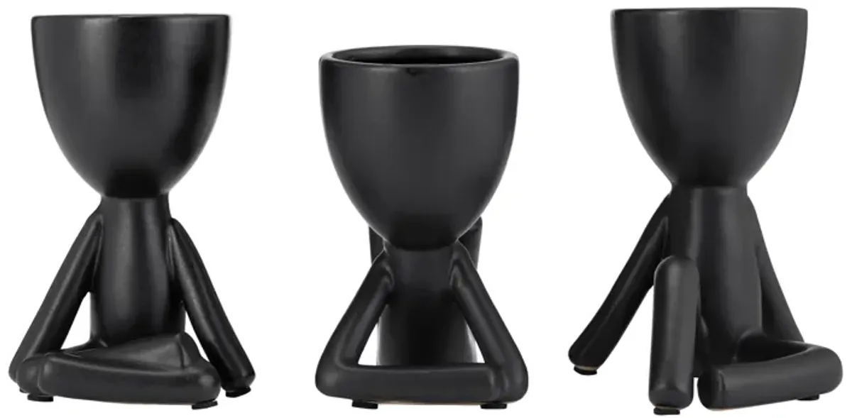 Sitting Humans Figurines, Black Set