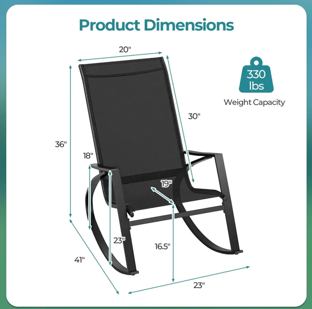 2 Pieces Patio Rocking Chairs Outdoor Sling Fabric Rockers with Ergonomic Backrest and Seat