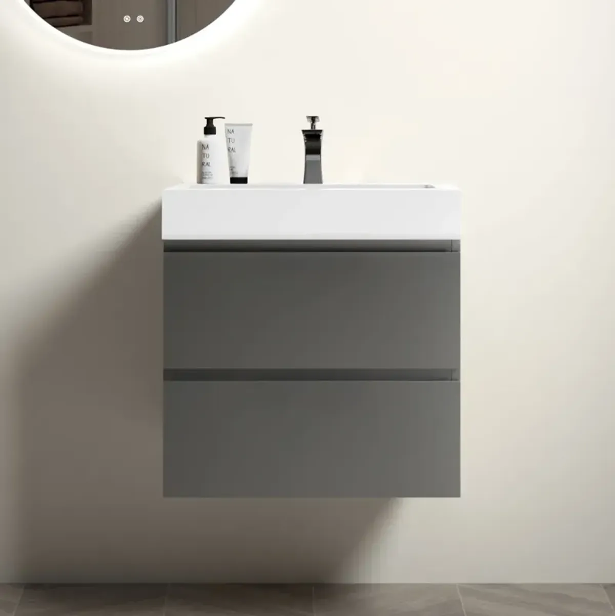 Modern Gray Bathroom Vanity with Large Storage