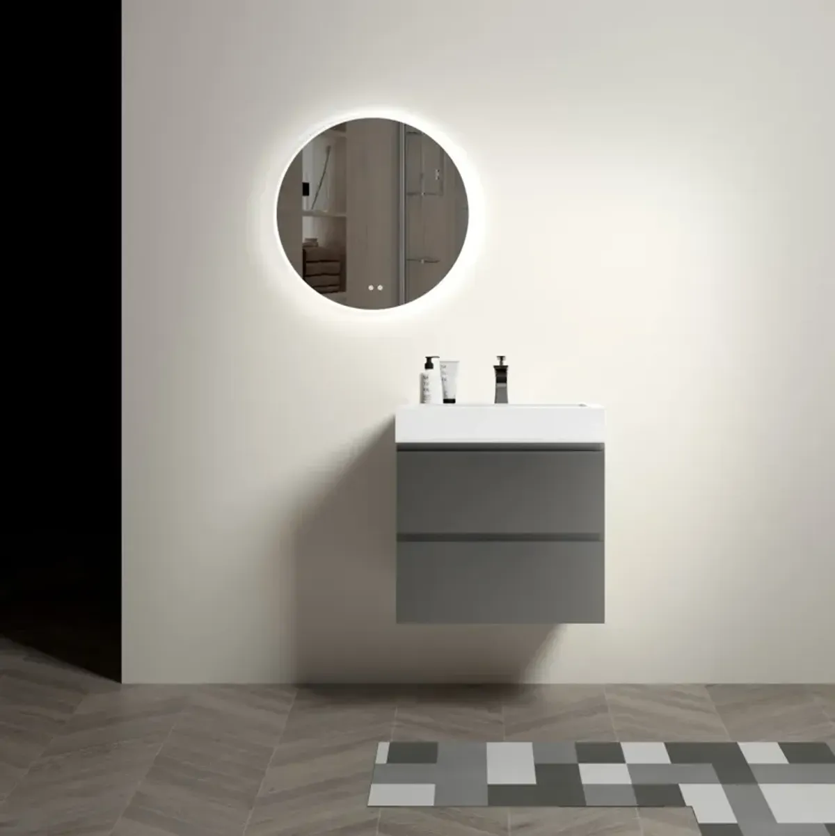 Modern Gray Bathroom Vanity with Large Storage