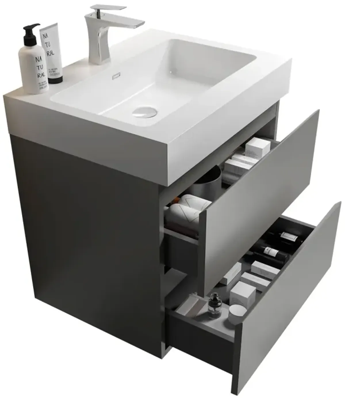 Modern Gray Bathroom Vanity with Large Storage