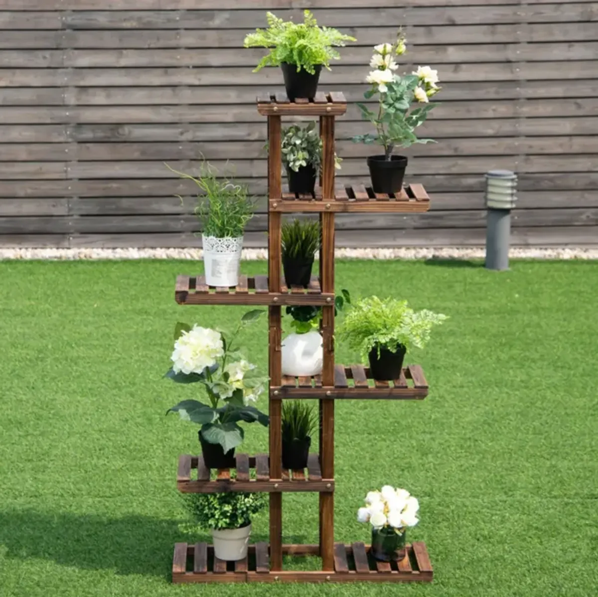 Hivvago 6 Tier Garden Wooden Shelf Storage Plant Rack Stand