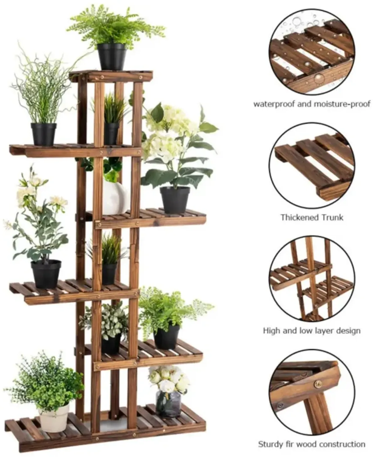 Hivvago 6 Tier Garden Wooden Shelf Storage Plant Rack Stand