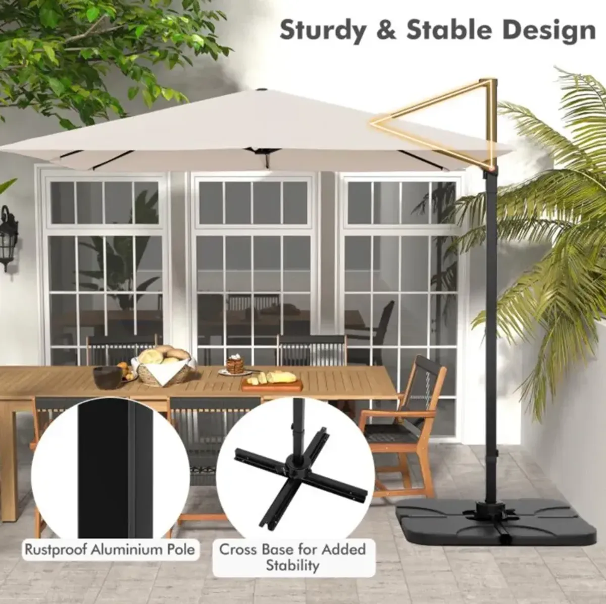 Hivvago 9.5 Feet Square Patio Cantilever Umbrella with 360° Rotation