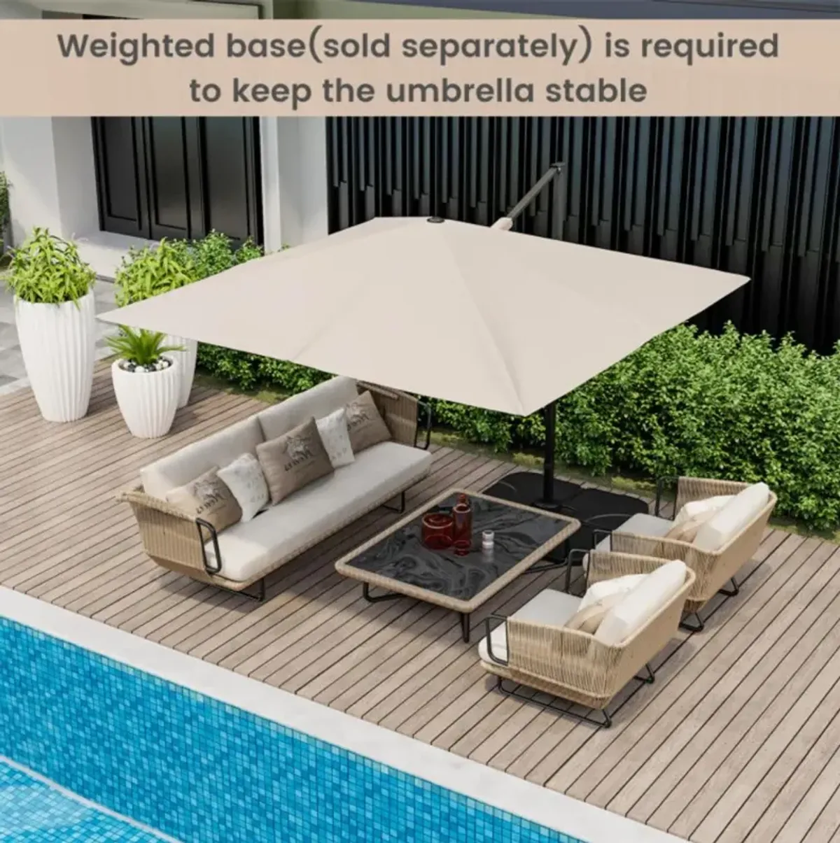 Hivvago 9.5 Feet Square Patio Cantilever Umbrella with 360° Rotation