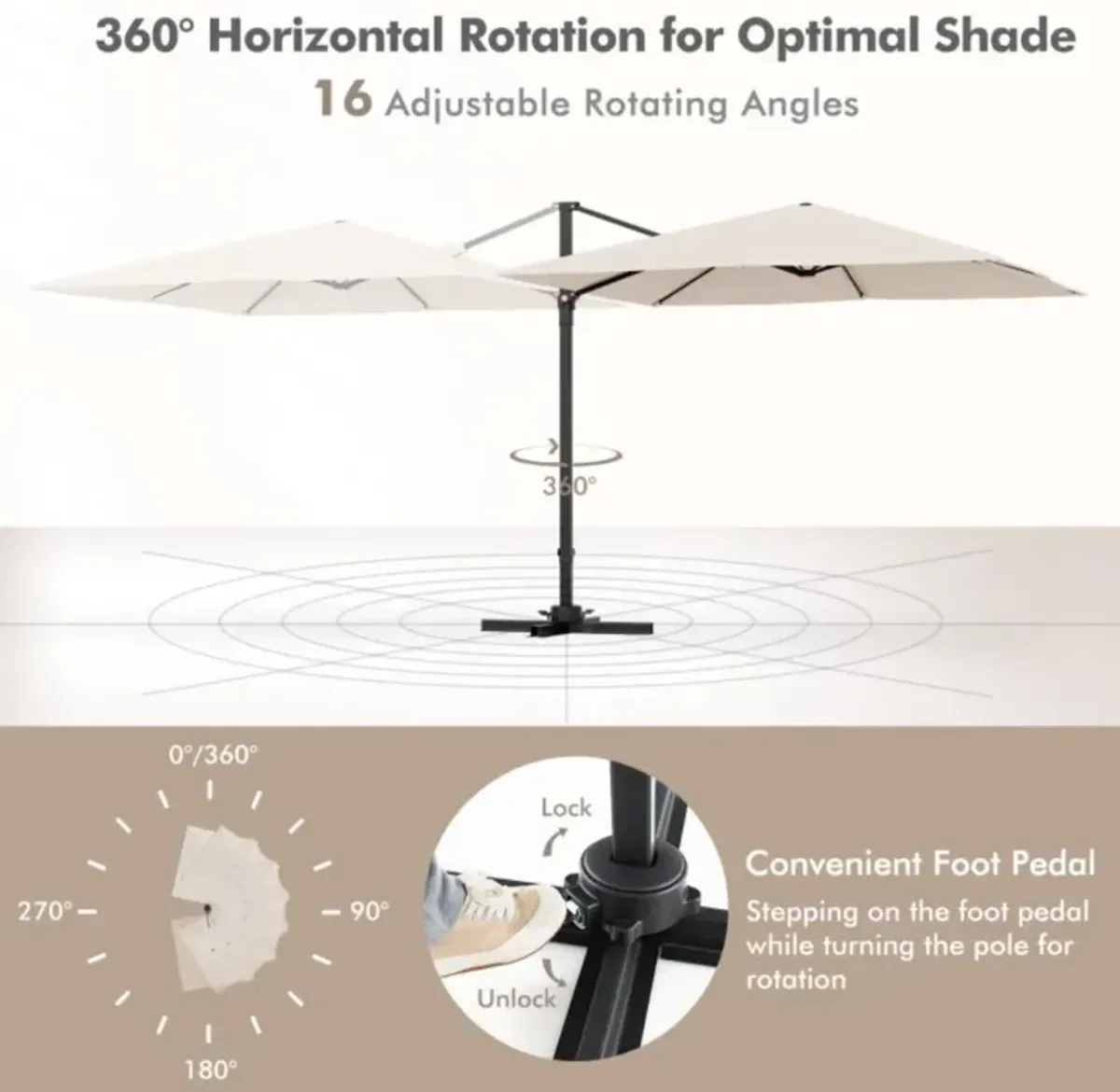 Hivvago 9.5 Feet Square Patio Cantilever Umbrella with 360° Rotation