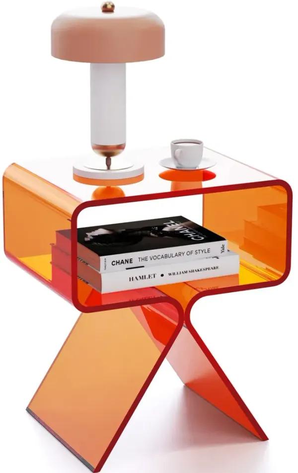 solaround Acrylic Nightstand Side Table Modern Design Clear Home Decor Display End Table for Living Room (Orange)