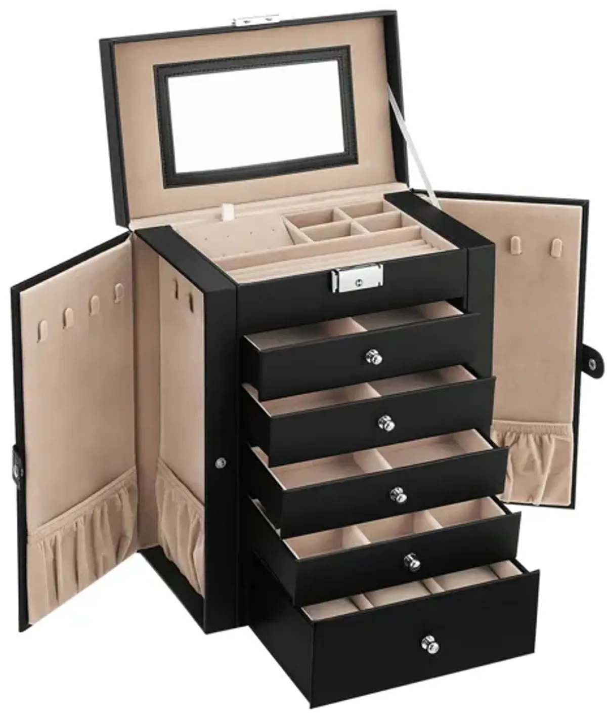 6-Tier Large Jewelry Box with Drawers, Mirror & Lock - Organizer for All Jewelry Types