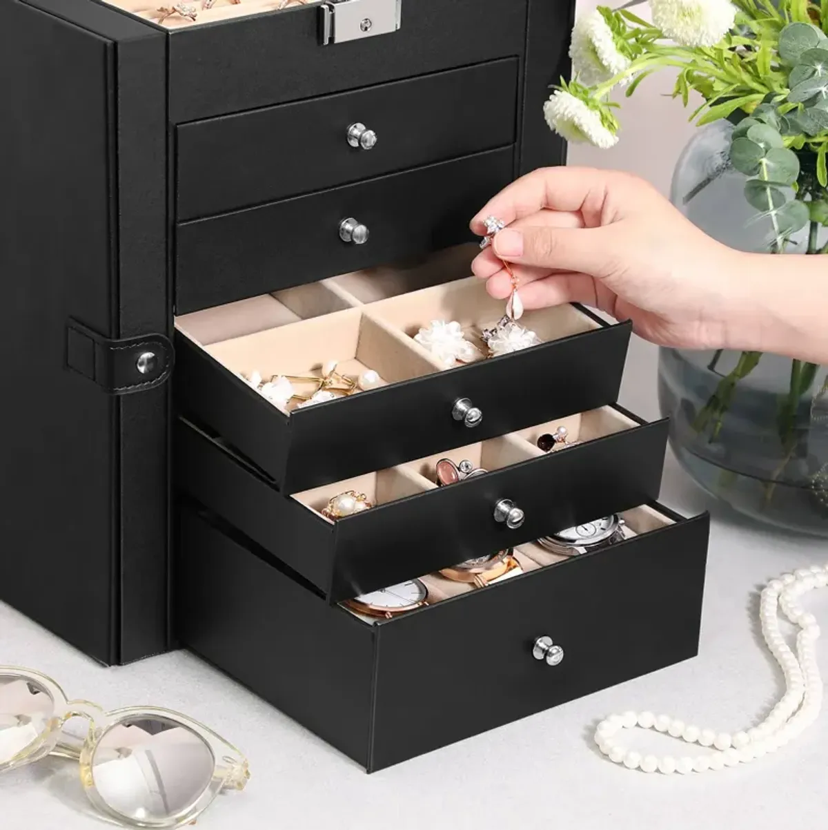 6-Tier Large Jewelry Box with Drawers, Mirror & Lock - Organizer for All Jewelry Types