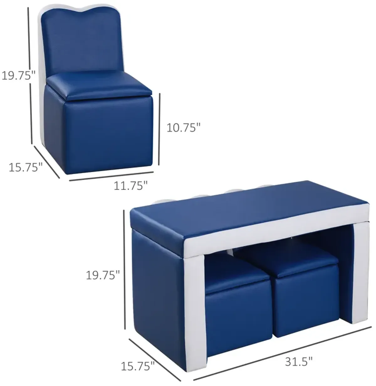 Kids Leather Sofa Armchair Multi-functional Table Chair Set Storage Blue