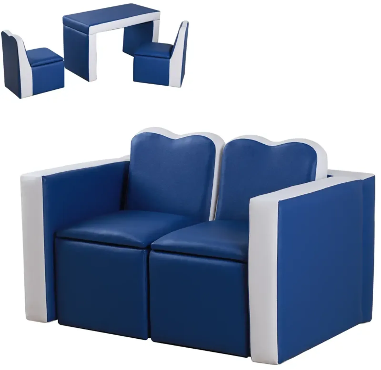 Kids Leather Sofa Armchair Multi-functional Table Chair Set Storage Blue