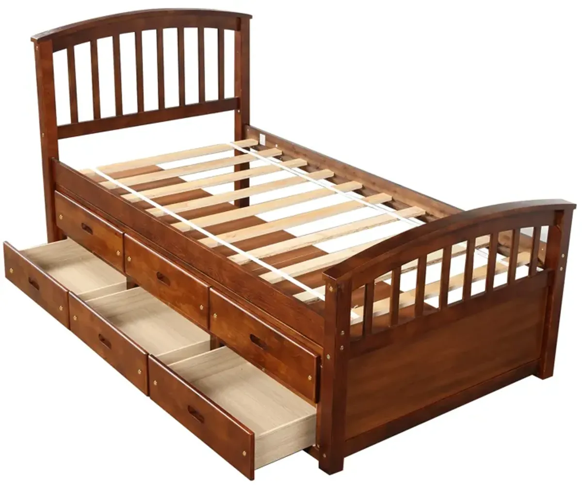 Merax Solid Wood Platform Storage Bed with 6 Drawers