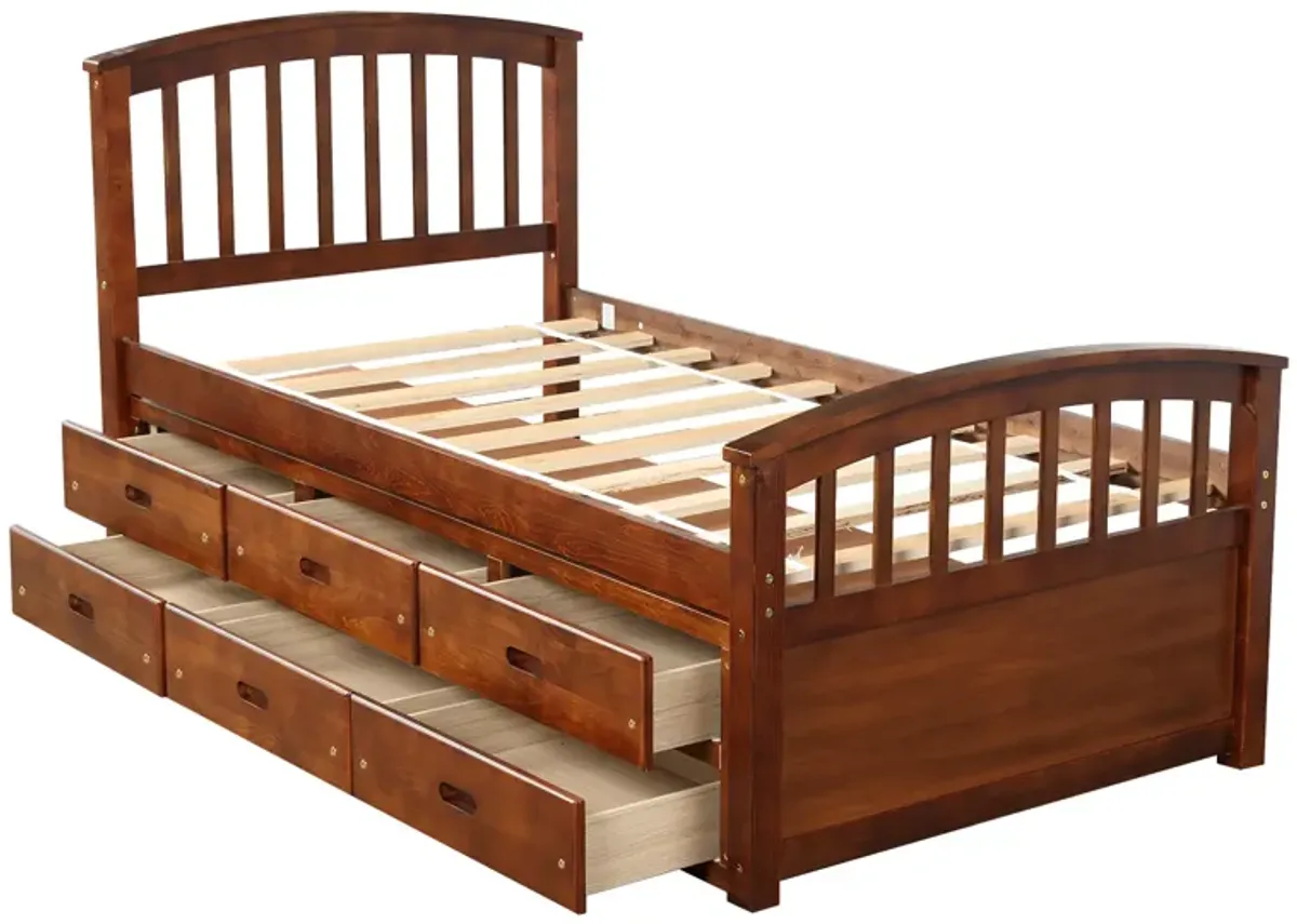 Merax Solid Wood Platform Storage Bed with 6 Drawers