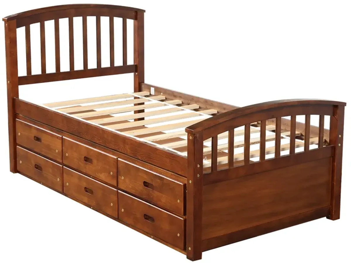 Merax Solid Wood Platform Storage Bed with 6 Drawers