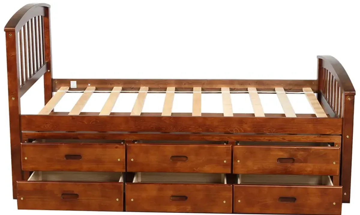 Merax Solid Wood Platform Storage Bed with 6 Drawers