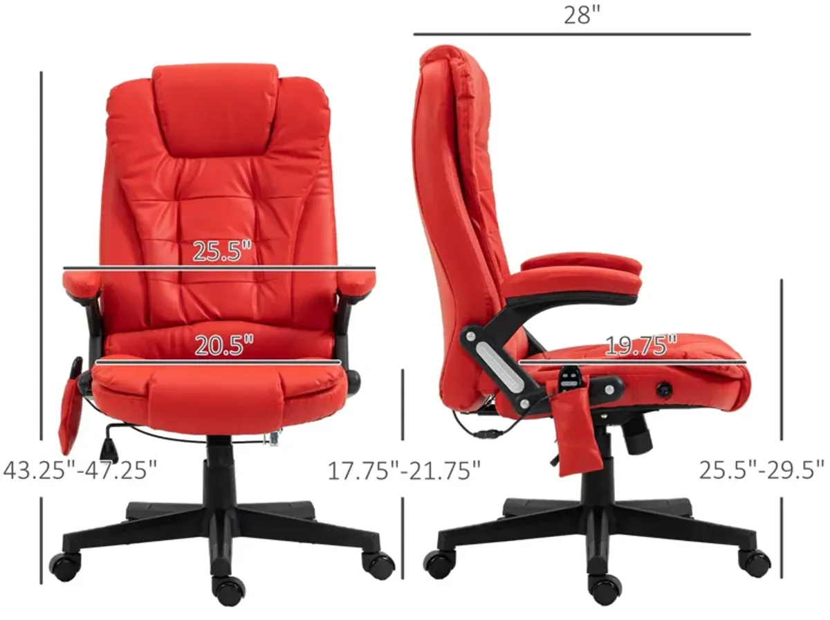 Red Heated Massage Office Chair: Reclining, 6 Vibration Points