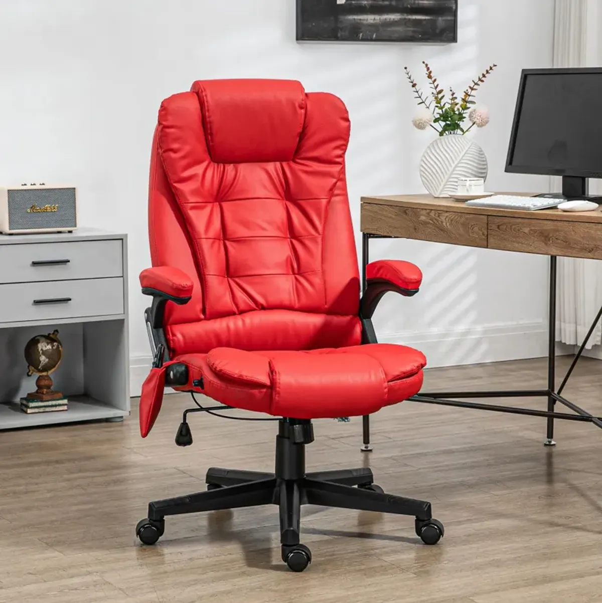 Red Heated Massage Office Chair: Reclining, 6 Vibration Points