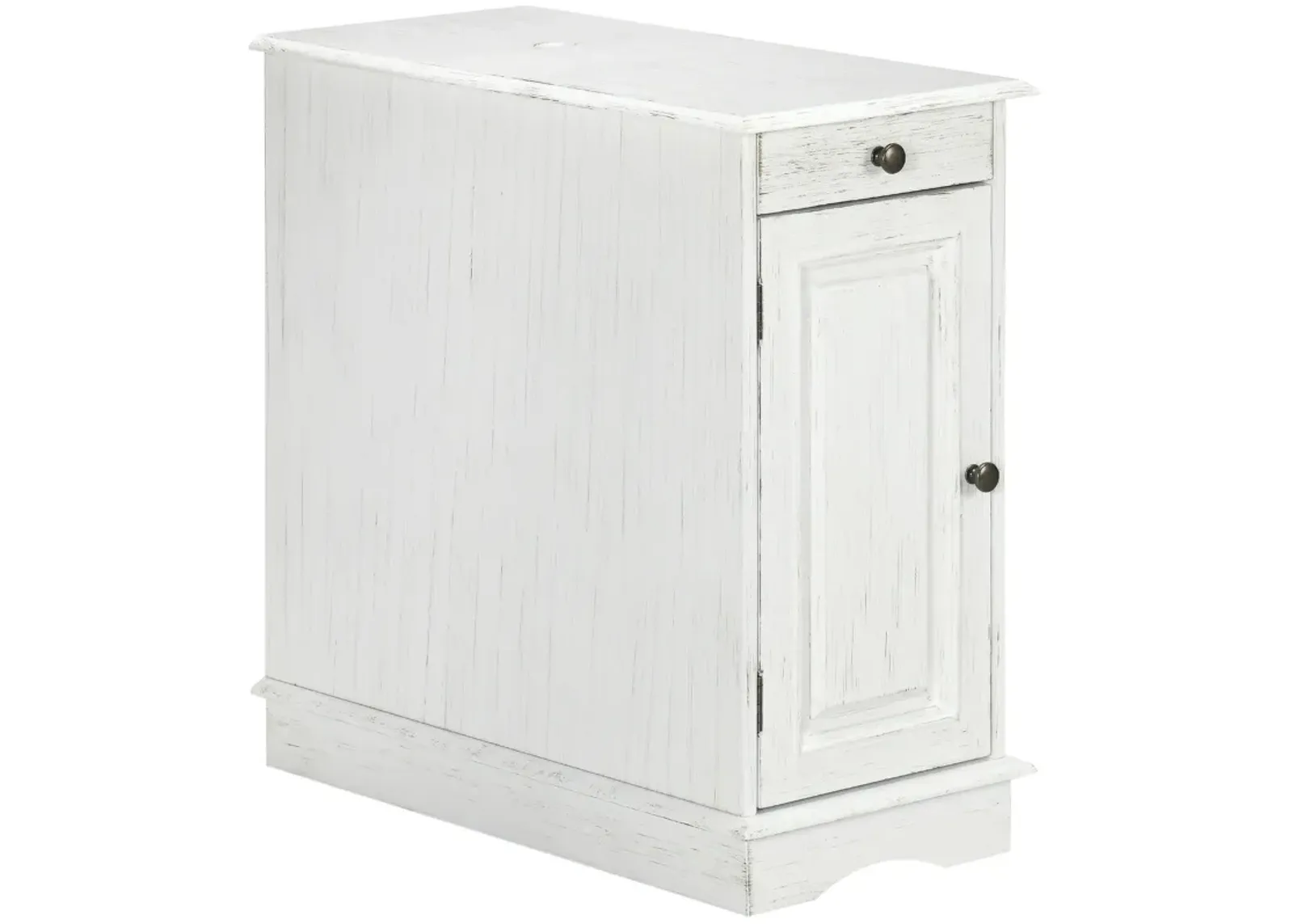 White Living Room Accent: End Side Table with Flip Top & Storage