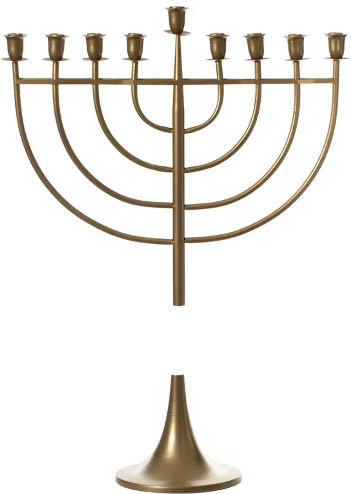 Modern Solid Metal Judaica Hanukkah Menorah 9 Branched Candelabra, Gold Medium